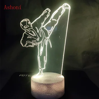Radošā Karatē Shap Galda Lampa USB 3D LED Taekwondo Nakts Gaisma Guļamistabas Gultas Cīņas Mākslas Redzamības Apgaismojums Bērniem, Rotaļlietas, Dāvanas