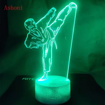 Radošā Karatē Shap Galda Lampa USB 3D LED Taekwondo Nakts Gaisma Guļamistabas Gultas Cīņas Mākslas Redzamības Apgaismojums Bērniem, Rotaļlietas, Dāvanas