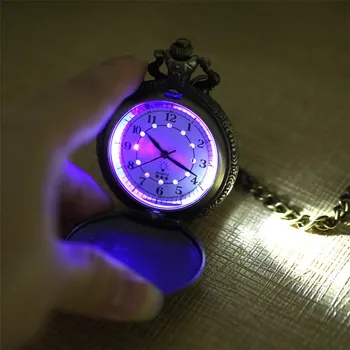 Radošā LED Gaismas arābu Cipariem Displejs Bronzas Steampunk Vilcienu Kvarca Retro Kabatas pulkstenis Punk Kabatas Ķēdes Vīriešu un Sieviešu Pulkstenis