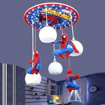 Radošā Spider-Man Lustras Gaismas Karikatūra Bērnu Istabas Hanglamp Gaismeklis Suspendu Mazais Zēns Guļamistaba Acu Aizsargs, Led Lampas 62754