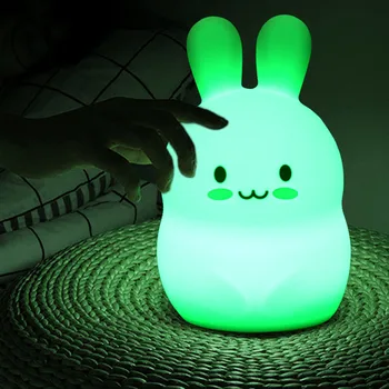 RGB LED Gaismas Trusis Naktī Vieglā Pieskāriena Sensoru, Bateriju Darbināms Karikatūra Silikona Zaķi, Guļamistabas Lampa Bērniem Bērniem Bērnu Dāvanu 62235