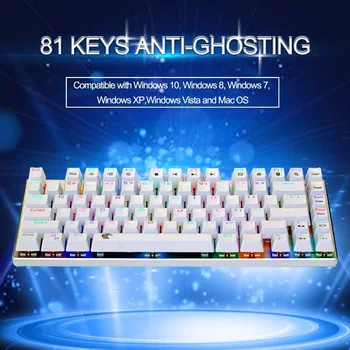 RGB Mechanical Gaming Keyboard Brūna Maiņa - Taustes Nedaudz Clicky LED Backlit Ūdens Izturīgs Kompakts 81 Atslēgas Anti-Dubultattēlu