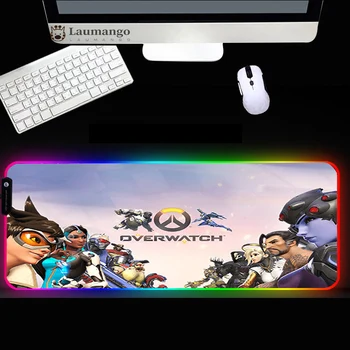 RGB peles paliktnis Anime Overwatch Liela Pele Spilventiņu Spēlētājs Datoru Mousemat Led Tastatūras Galda Paklājiņš kawaii spēļu aksesuāri peles paliktņa