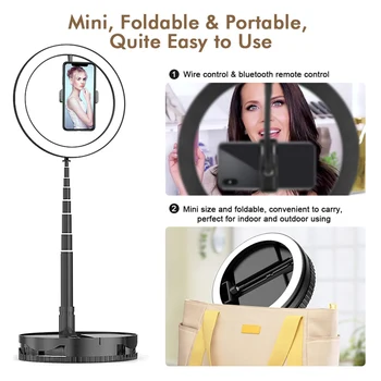 Ringlight Selfie Aizpildīt Gaismas Ar Spoguļa 10 collu bagāžnieka LED Galda Gredzenu Gaismas Foto Statīvu Tālruņa Tālvadības pults