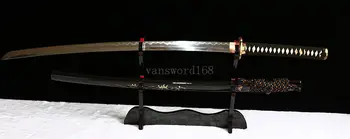 Roku darbs salocīts damaskas tērauda māla rūdīts asmens Japānas samuraju zobens katana 22386