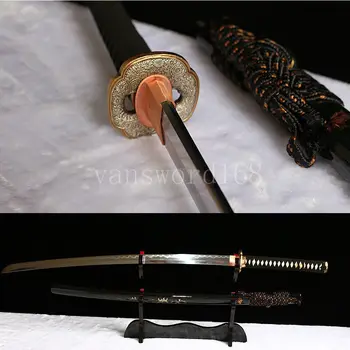 Roku darbs salocīts damaskas tērauda māla rūdīts asmens Japānas samuraju zobens katana