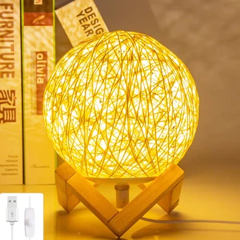 Rotangpalmas bumbu lampas LED nakts gaismas luktura gaismu USB vadu LED gaismas Mājas dekorēšanas Radošās Dāvanu Siltā Gaisma 3 krāsu var izvēlēties