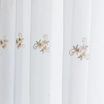 Rozā Ziedu Izšuvumiem Dzija, Balts Mežģīņu Ziedu Tilla Aizkari viesistabā Pastorālo Voile Elegants Logu Pārbaudes X-HM093#20