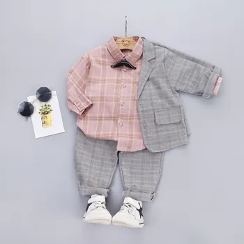 Rudens Bērniem, Bērnu Apģērbi, Bērniem, Zēniem Pleds Mētelis ar garām Piedurknēm Bikses 3Pcs/komplekti Toddler Modes Kokvilnas Apģērbu Zīdaiņiem Treniņtērpi
