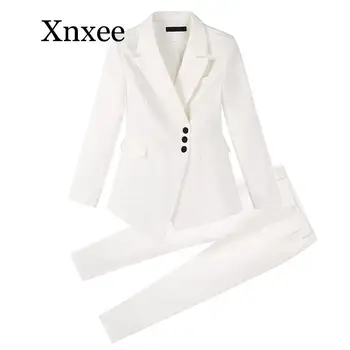 Rudens elegants Balts uzvalks bleizeri, sieviešu profesionālā gadījuma uzvalks divdaļīgs kostīms elsas uzvalki oficiālu Biroja dāma žakete uzstādīt sieviete