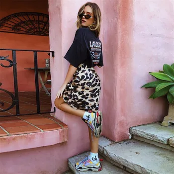 Rudens Sexy leopards drukāt svārki Sievietēm ar Augstu Vidukļa Svārki Streetwear korejas svārki sieviešu punk Midi svārki faldas mujer moda 2018