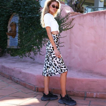 Rudens Sexy leopards drukāt svārki Sievietēm ar Augstu Vidukļa Svārki Streetwear korejas svārki sieviešu punk Midi svārki faldas mujer moda 2018