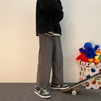 Rudens Velveta Bikses Vīriešu Modes Retro Gadījuma Plaša kāju Bikses Vīriešu Streetwear Savvaļas Zaudēt Hip-hop Taisnas Bikses Vīriešu M-5XL