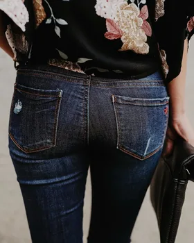 S - XL 2018 Problemātisko Ripped Caurumu Kokvilnas Džinsa Džinsi Sievietēm Stiept Izdilis Zīmuli Bikses Elastīgs Sexy Jean Bikses