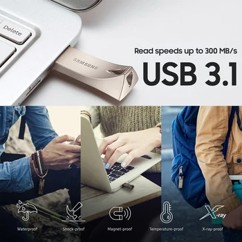 SAMSUNG BĀRS Plus USB Flash Drive 64Gb, 32Gb pildspalvu diska 256 GB 128GB metāla u diska atmiņas karti memory stick atmiņas ierīci mini pendrive USB3.1 8860