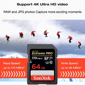 SanDisk Extreme PRO, SD Kartes 128gb 64gb sd 256 gb U3 Atmiņas Karte 32GB SD Max 170M/s UHS-I Class10 atmiņas karti cartao de memoria