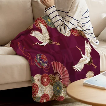 Sarkanā Celtņa Japāņu Modelis Mākslas Ziedu Iespiesti Mīkstās Vilnas Segas Silts Dīvāns Gulta Loksnes