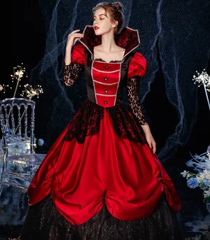 Sarkanā un Melnā stand apkakli kleita Halloween kostīmu drāma ikgadējā sanāksmē catwalk puse noble princess dress