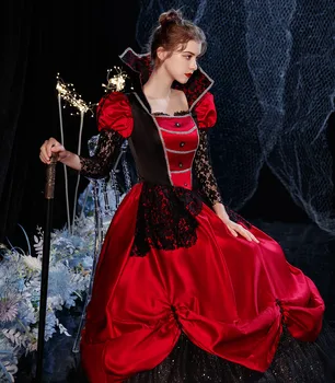 Sarkanā un Melnā stand apkakli kleita Halloween kostīmu drāma ikgadējā sanāksmē catwalk puse noble princess dress