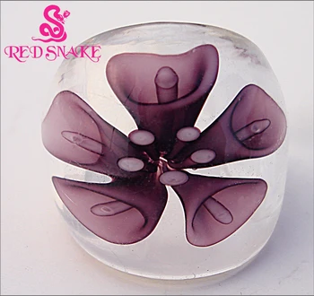 SARKANĀ ČŪSKA Modes Gredzenu Roku darbs Caurspīdīgu dibenu ar Purpura hiacints Morning glory ziedu zīmējumu necaurspīdīgs Murano Stikla Gredzeni