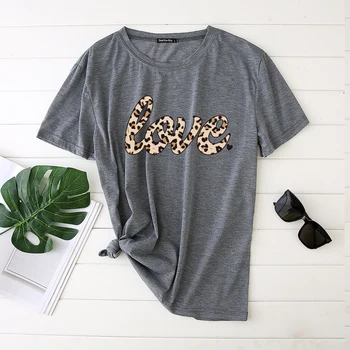 Seeyoushy Leopard Mīlestību Sirdī Drukāšana, Sieviešu T-krekli Mīlestība Pāris Kawaii tee T Krekls Harajuku Sieviete Krekls Femme Top Apģērbs