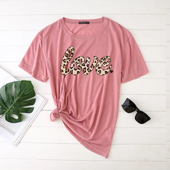 Seeyoushy Leopard Mīlestību Sirdī Drukāšana, Sieviešu T-krekli Mīlestība Pāris Kawaii tee T Krekls Harajuku Sieviete Krekls Femme Top Apģērbs