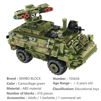 SEMBO Militāro Raķešu Automašīnas, Celtniecības Bloki Armija WW2 Ieroci Tvertne Transportlīdzekļa Modelis Rotaļlietas Izglītības Ķieģeļi SWAT Skaitļi Bērniem Dāvanas