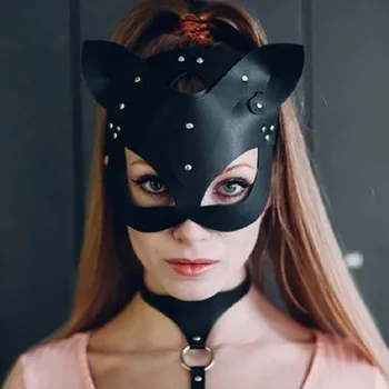 Sexy Maska Uz Pusi Sejas Cosplay Kaķis Maska Pu Ādas Halloween Masku Karnevāls Puse Maskas #
