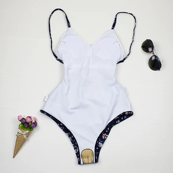 Sexy viengabala Peldkostīms Ir 2021. Jauni Peldkostīmi Sieviešu Drukāšanas Monokini Vintage Bodysuit Zilu Ziedu Beachwear Vasaras peldkostīms XL