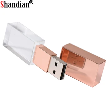 SHANDIAN Rose gold Crystal USB flash drive 2.0 ar rūtiņu usb memory stick pen drive Pasūtījuma logo (Vairāk par 10 gabaliem bezmaksas LOGO) U diska