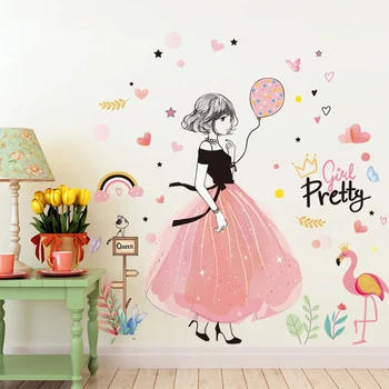 [SHIJUEHEZI] Karikatūra Pasaku Meitene, Sienas Uzlīmes DIY Tauriņi, Ziedi, Sienas Uzlīmes Nama Bērnu Istabas Bērnu Guļamistaba Dekorēšana