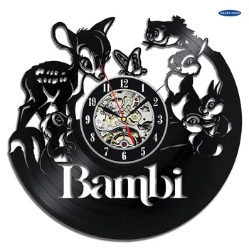 Sienas pulkstenis Bambi Vinila Ieraksts Pulkstenis Mājas Dizaina Istaba Mākslas Dekoru Roku darbs Vintage,sienas pulkstenis saat modinātājs reloj liela