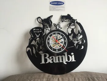 Sienas pulkstenis Bambi Vinila Ieraksts Pulkstenis Mājas Dizaina Istaba Mākslas Dekoru Roku darbs Vintage,sienas pulkstenis saat modinātājs reloj liela