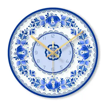 Sienas Pulkstenis Japāna Īss Dzīvojamā Istaba Mūsdienu Pulkstenis Zila Balta Porcelāna Modelis Klusums Pulkstenis Sadzīves Stikla Pulkstenis L 12515