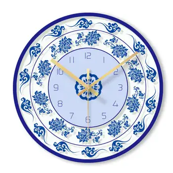 Sienas Pulkstenis Japāna Īss Dzīvojamā Istaba Mūsdienu Pulkstenis Zila Balta Porcelāna Modelis Klusums Pulkstenis Sadzīves Stikla Pulkstenis L