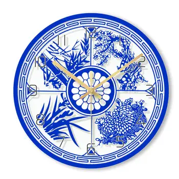 Sienas Pulkstenis Japāna Īss Dzīvojamā Istaba Mūsdienu Pulkstenis Zila Balta Porcelāna Modelis Klusums Pulkstenis Sadzīves Stikla Pulkstenis L