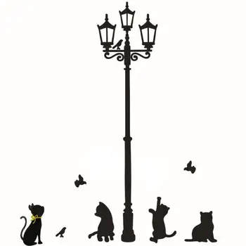Sienas uzlīmes modes labākais pārdevējs Kaķi Ielas Lampas Gaismas Sienas Uzlīmes Decal Noņemams Mākslas Vinila Dekoru 17a14