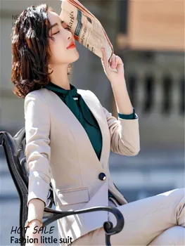 Sievietes Tērps Biroja Vienotu Jaunā Pavasara Rudens Modes Slim Garām Piedurknēm Vienu Pogu Žakete Un Bikšu Komplekts Femininas Ds50392