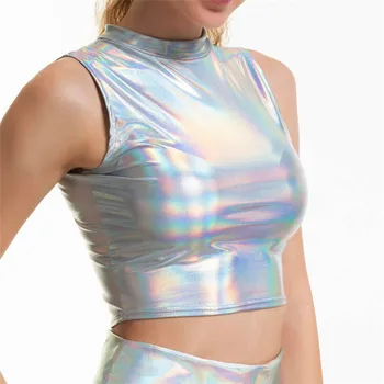 Sieviešu Hologrāfiskā Strapless Tops, Mini Svārki, Divas Gabals, kas augstu uzrullētu apkakli Top Sexy Svārki 2 Gab. Komplekts Vasaras Streetwear Tērps-kleita