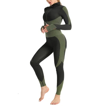 Sieviešu jogas vingrošanas komplekts Jogas apģērbu ar garām piedurknēm top rāvējslēdzēju T-krekls fitnesa apģērbs sporta zeķes sievietēm conjunto deportivo mujer