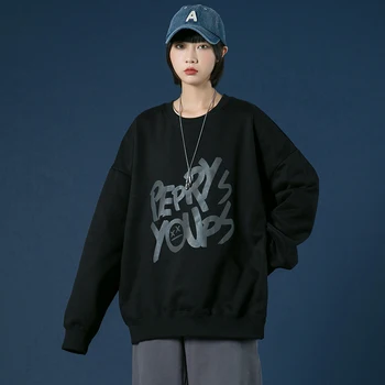 Sieviešu Lielgabarīta Crewneck sporta Krekls un Atstarojošu Vēstuli Iespiesti Puloveri Dāmām Kritums Apģērbu Harajuku Fashion Streetwear