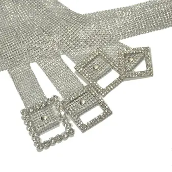 Sieviešu Spīdīga Josta Vidukļa Ķēdes Crystal Diamond Josta Pilna Rhinestone Luksusa Sievietes Diamante Crystal Ķēdes Sudraba Josta 3455