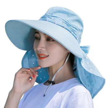 Sieviešu Vasaras Anti-UV Elpojošs Acs Ziedu Plats Malām Sejas, Kakla Segtu Saules cepure, Vēja un putekļu izturība pret vīrusiem
