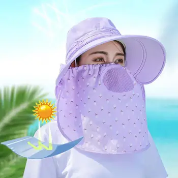 Sieviešu Vasaras Anti-UV Elpojošs Acs Ziedu Plats Malām Sejas, Kakla Segtu Saules cepure, Vēja un putekļu izturība pret vīrusiem