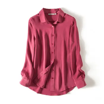 Silviye Vīna sarkanā smagā svara bieza zīda krekls Eiropas sieviešu garām piedurknēm Mulberry Zīda Blūze Top Vintage Rietumu stila krekls 274