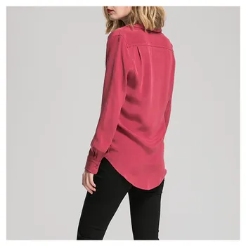Silviye Vīna sarkanā smagā svara bieza zīda krekls Eiropas sieviešu garām piedurknēm Mulberry Zīda Blūze Top Vintage Rietumu stila krekls