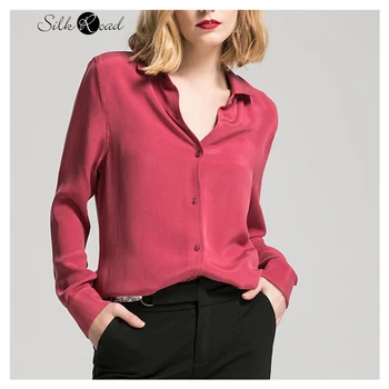 Silviye Vīna sarkanā smagā svara bieza zīda krekls Eiropas sieviešu garām piedurknēm Mulberry Zīda Blūze Top Vintage Rietumu stila krekls