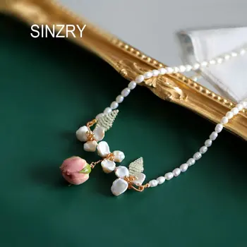 SINZRY jaunu roku darbs rotaslietas dabas baroka pērle konservēti rose puķu chokers kaklarotas sieviešu rotaslietas accesorry