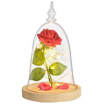 Skaistums un Zvērs Eternal Rose Puķu Stikla Kupols ar LED Nakts Lampiņa Iedegas Ziemassvētku, Dzimšanas dienas, Valentīna Dāvanas Meitenei