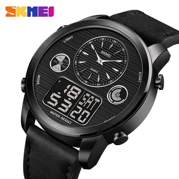 SKMEI Pasaules Laiks, Digitālo Vīriešu Pulksteņi Dual Kustību Modes Vīriešu rokas Pulkstenis LED Chrono Ādas Siksna Vīriešu Pulkstenis reloj hombre 1653